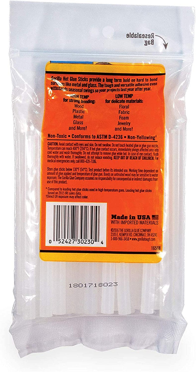 Gorilla 3033002 Hot Glue Stick, Clear, 30 Pack: Hot Melt Glue Sticks  (052427303301-2)